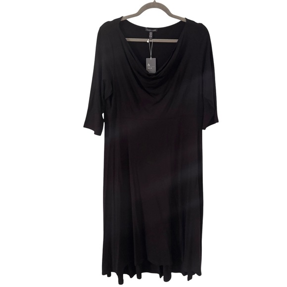 NWT Eileen Fisher Drape Neck Black Dress Size Large - Picture 1 of 10